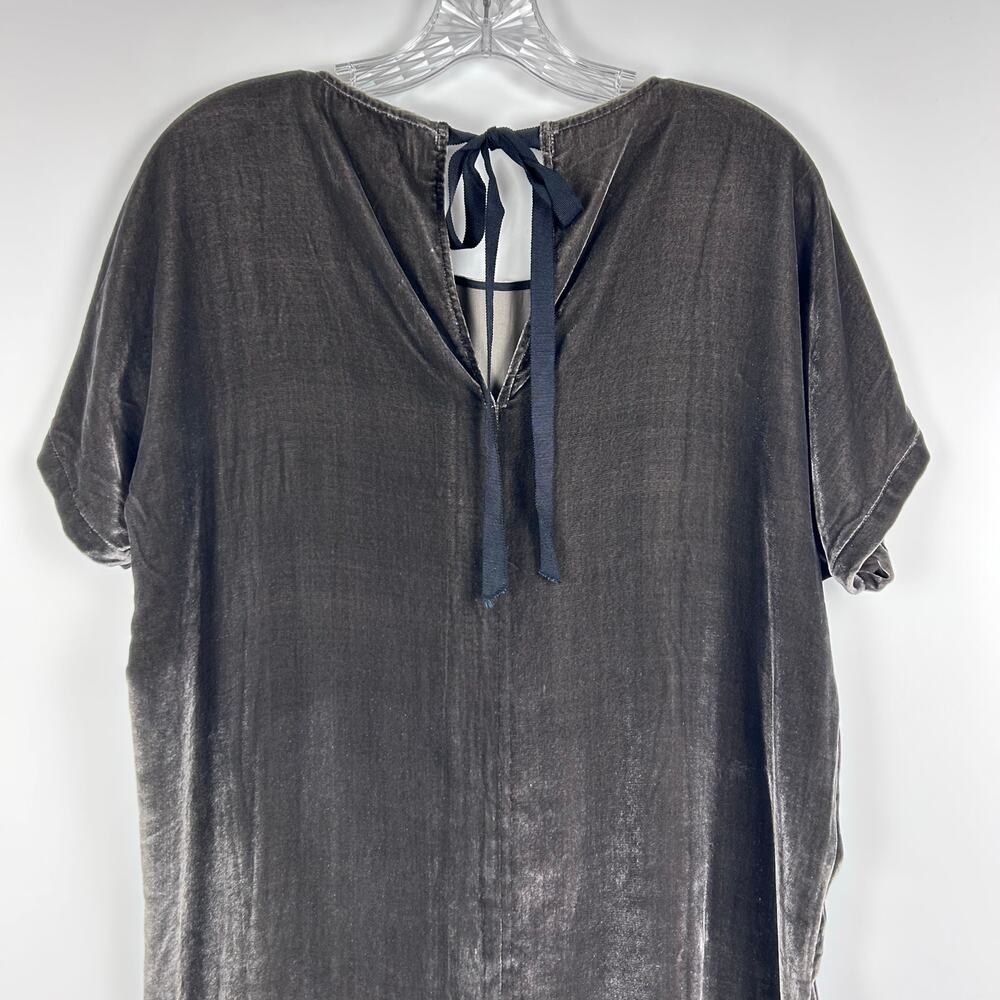 Madewell Velvet Silk Blend Mini Dress Gunmetal Gray Bow Tie Shift Womens Size XS - Picture 9 of 11